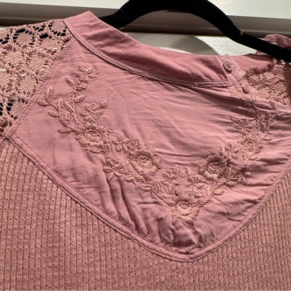 Free People Womens Sweetest Thing Embroidered Pink Lace Top Large Boho Spring - Picture 10 of 14